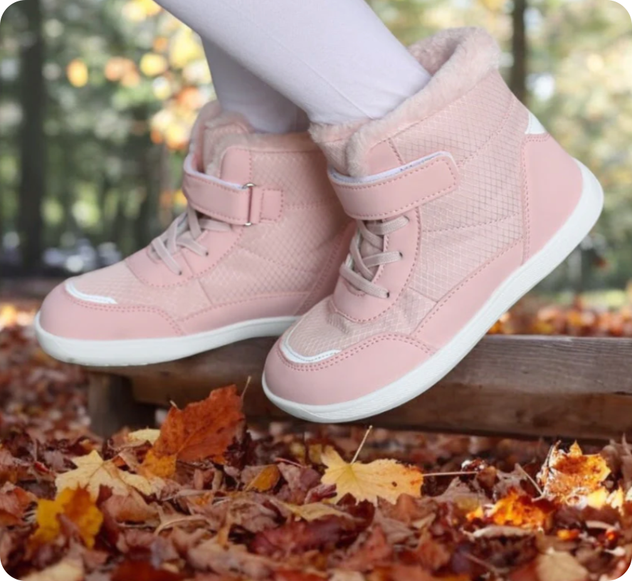 pink winter kids barefoot shoes with fur