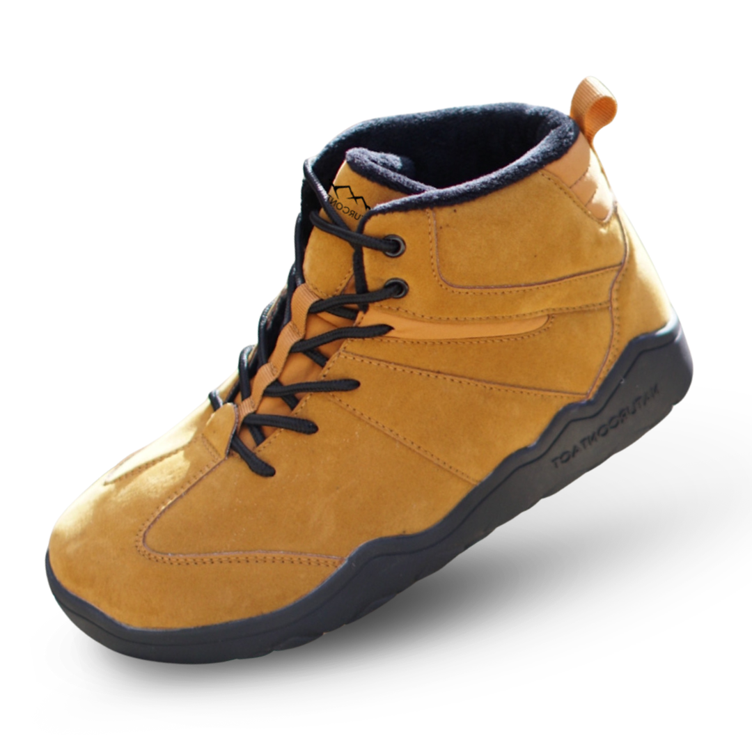 gold winter outdoor barefoot shoes suede leather with black sole
