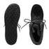 Black slip-on shoes with textured sole and fuzzy lining on a white background
