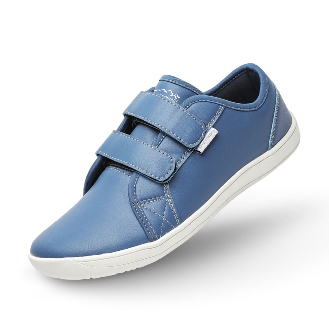 blue velcro closure leather barefoot shoes