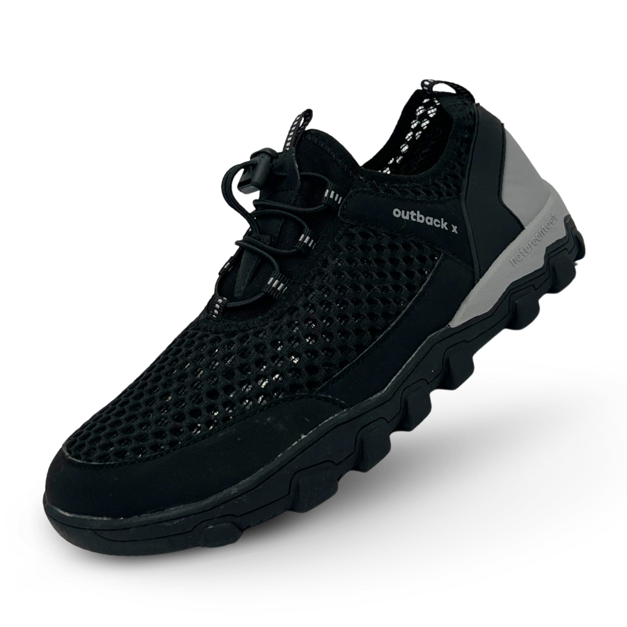 Black hiking trekking barefoot shoes Naturcontact with elastic laces