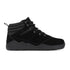 Black winter barefoot shoe with black laces on a white background. Right side view.