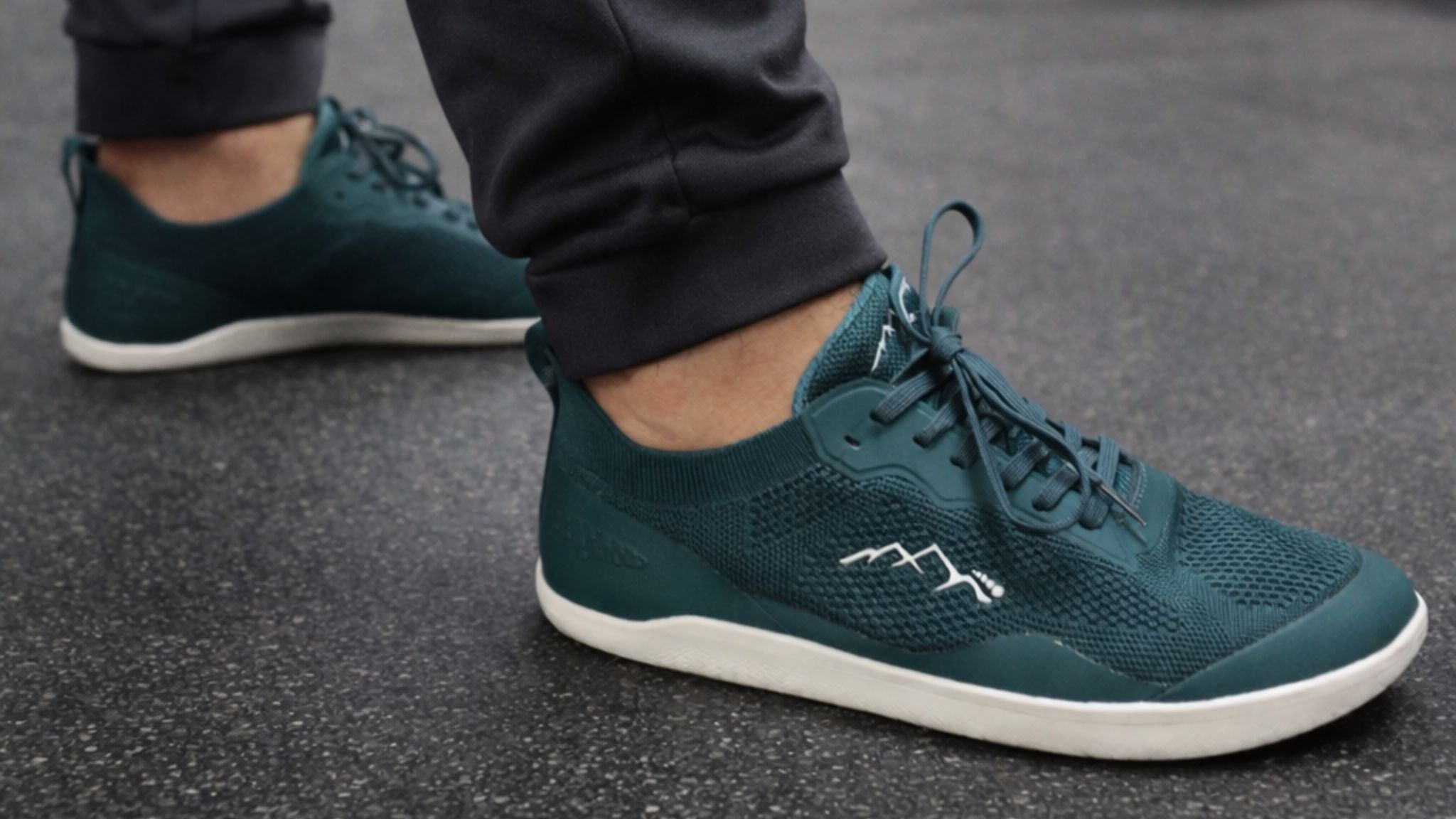 Close-up of minimalist barefoot shoes for gym training during strength session