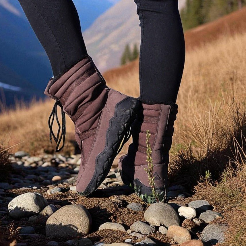 brown tall barefoot high top boots in a autumn sunny backgroud