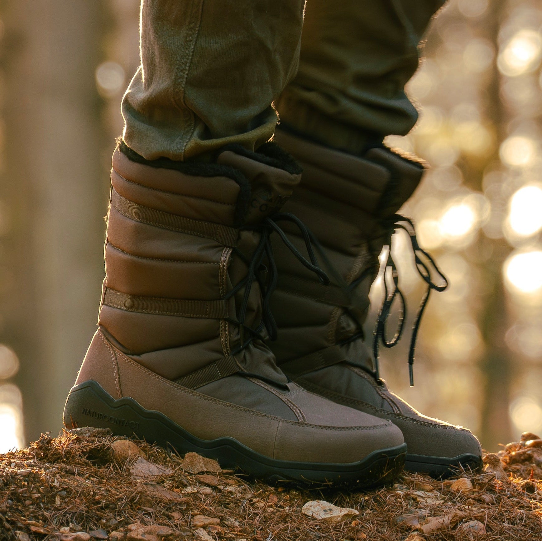 brown winter barefoot boots on terrain