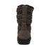 Brown winter boot with a black sole on a white background