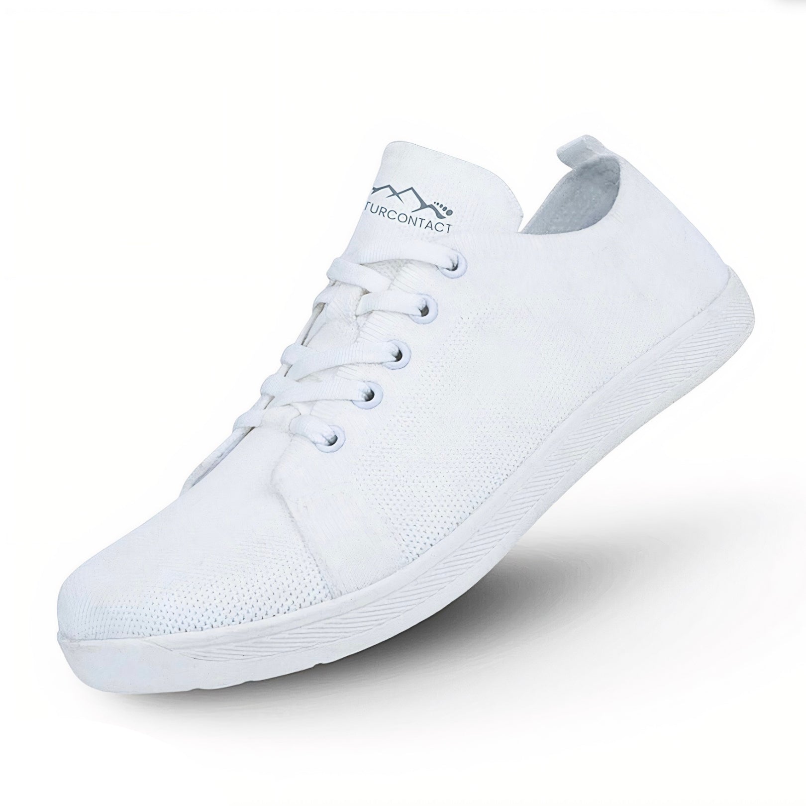 White barefoot shoes with a visible brand logo on a white background