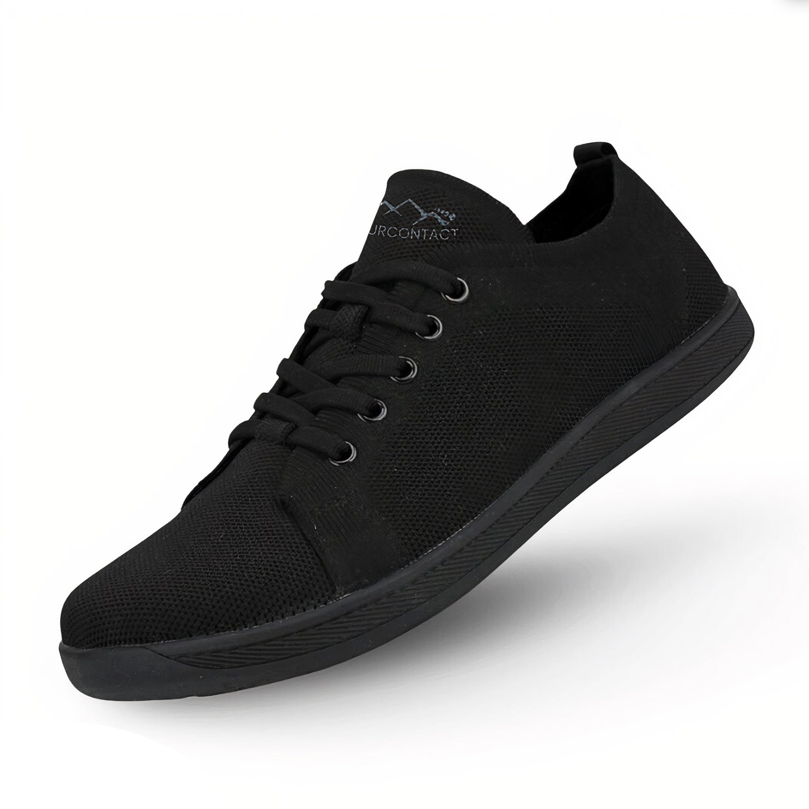 Black barefoot shoes with Naturcontact logo on tongue on a white background