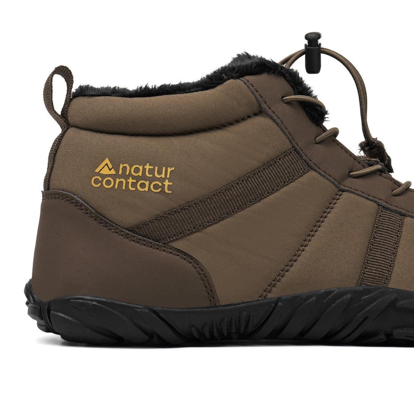 Brown winter boot with black sole and fur lining, featuring 'natur contact' logo on a white background.