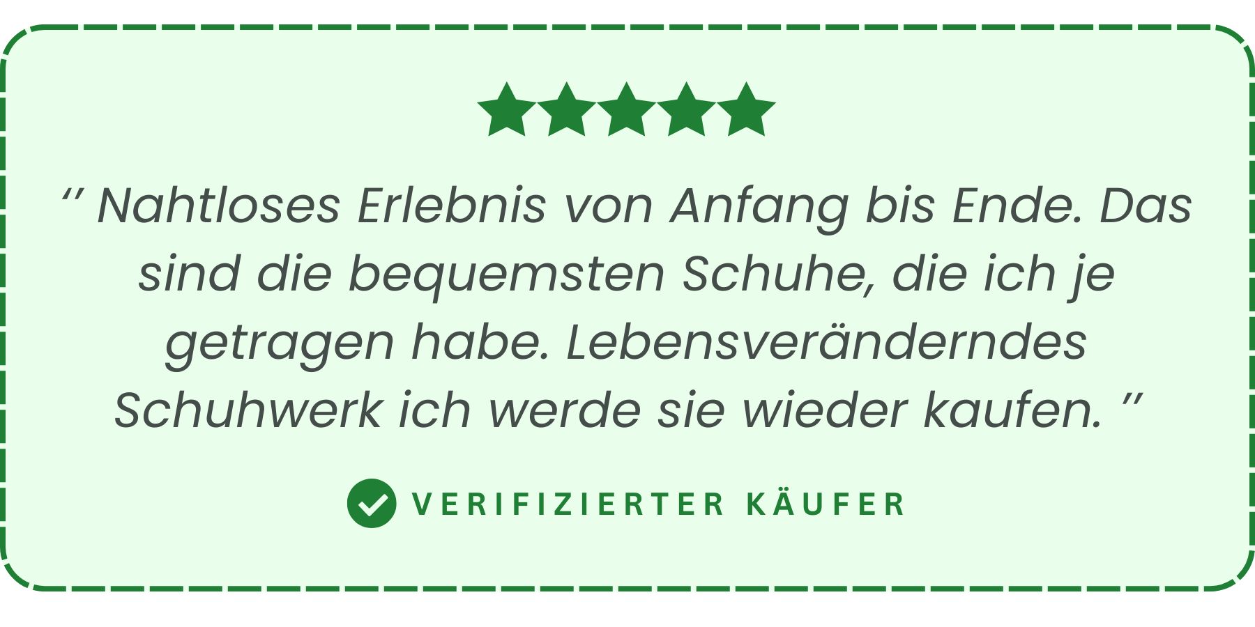 Product review with five-star rating and German text on a green background