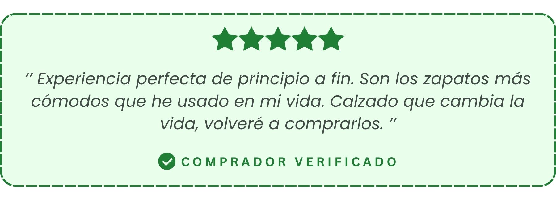 Five-star review from a verified buyer praising shoes for comfort and quality.