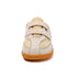 Beige barefoot children's shoe with brown sole front view