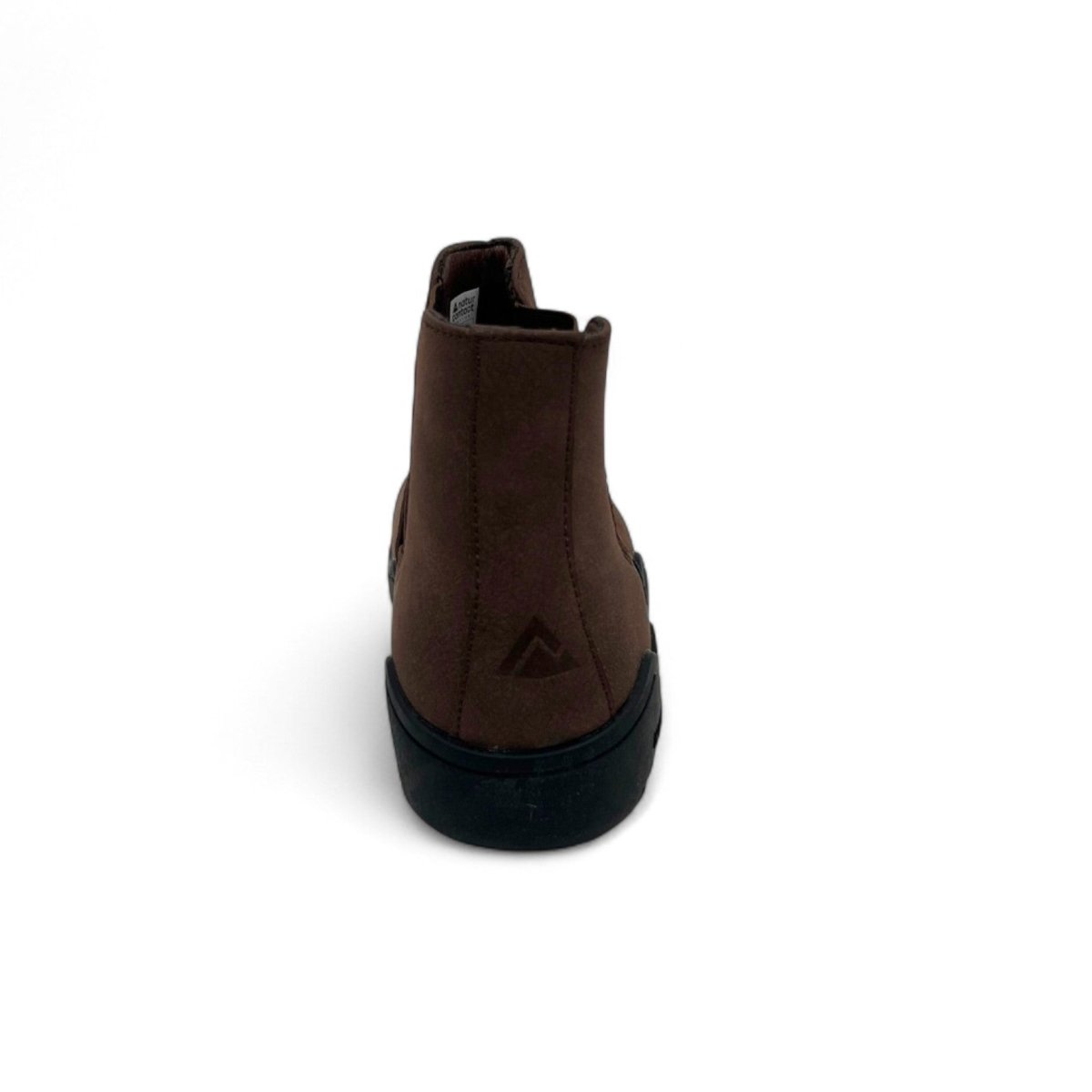 Brown boot with black sole on a white background