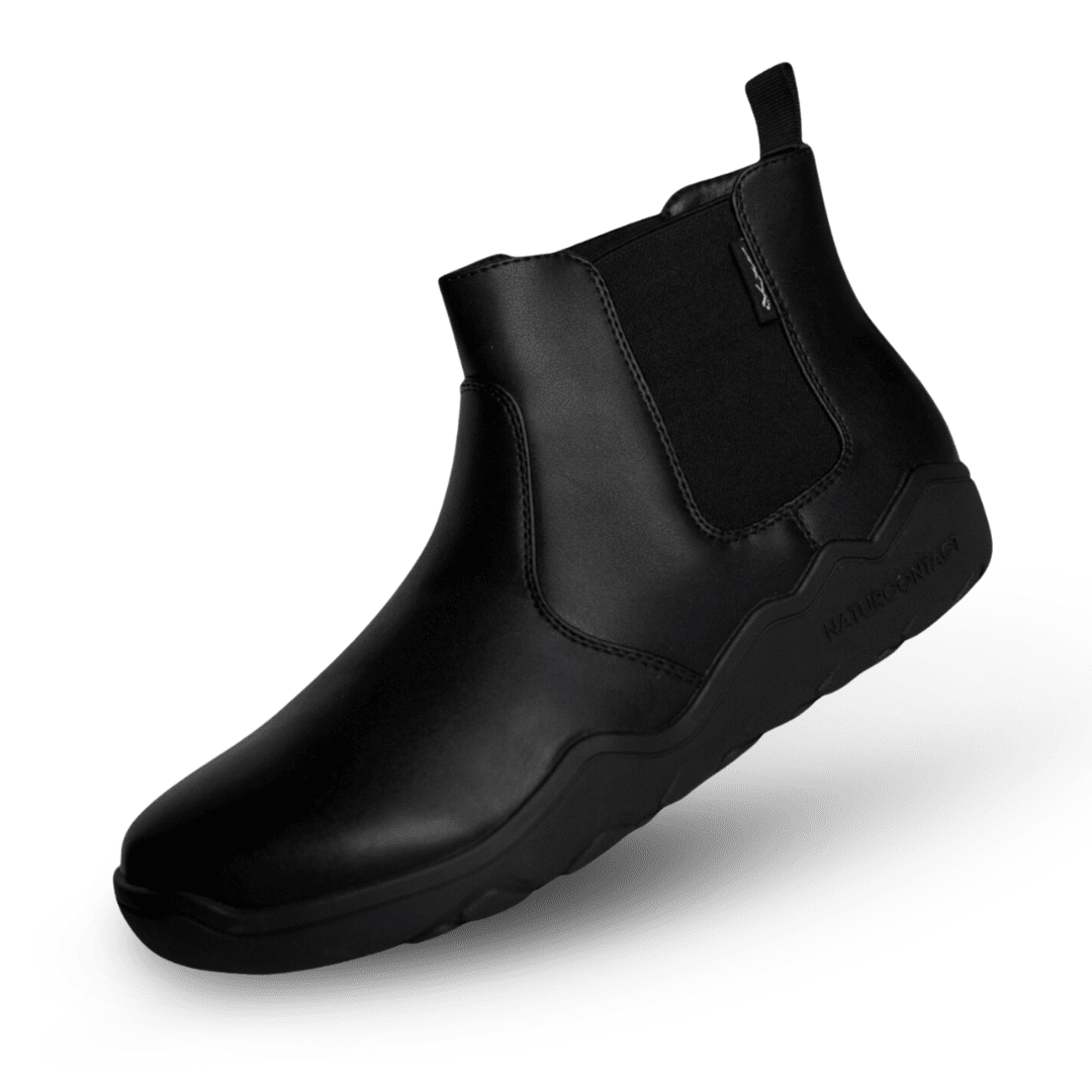 Black barefoot chelsea boots
