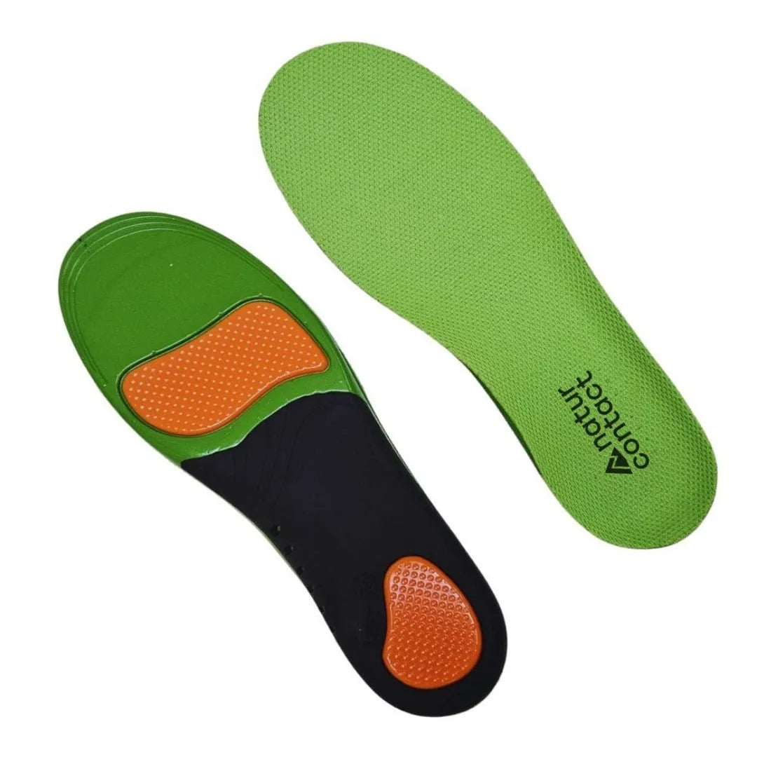 Green and black shoe insole with orange accents on a white background