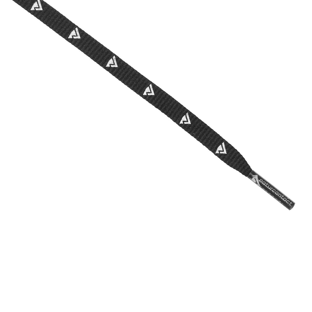black flat shoelaces with strong woven texture and Naturcontact-branded aglets.