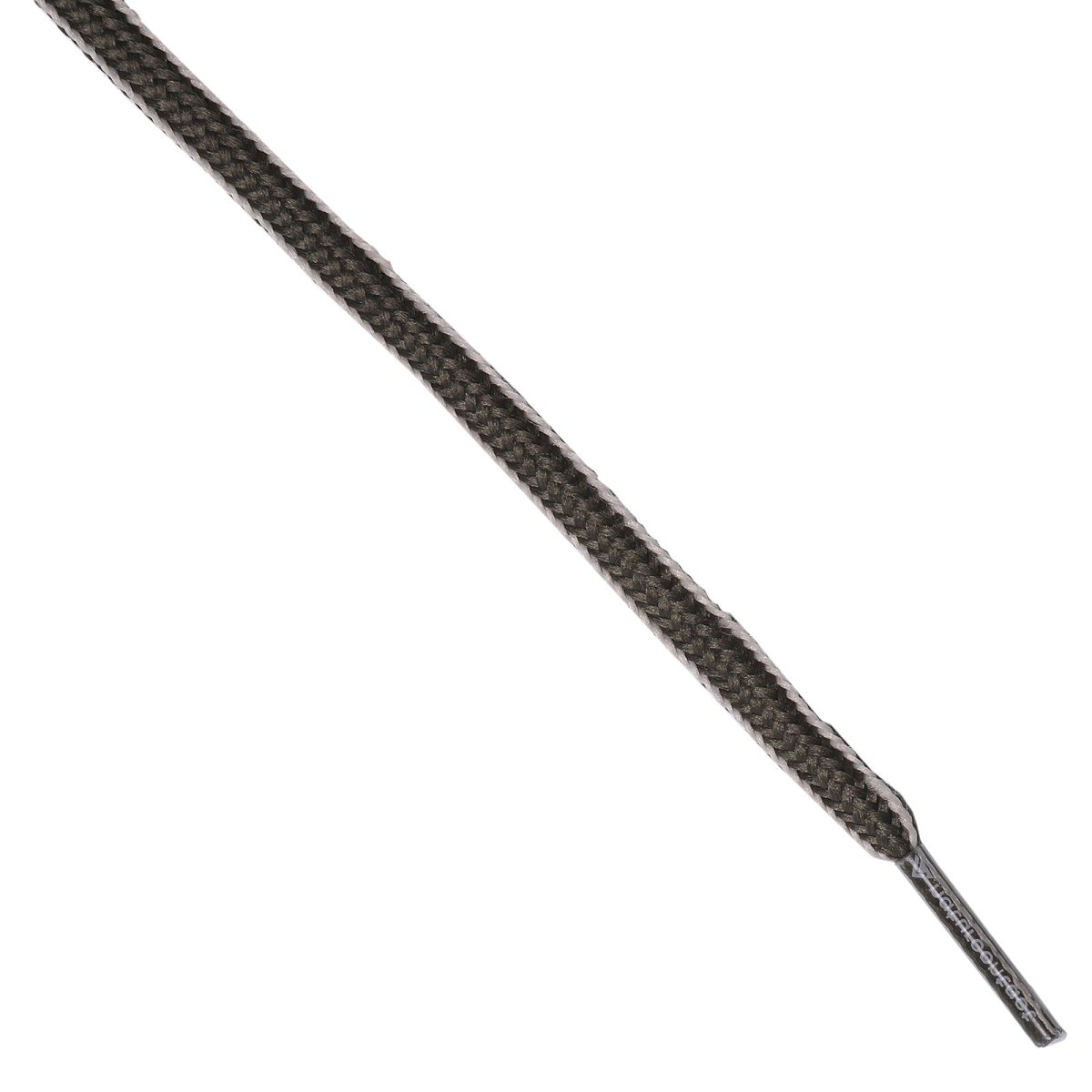 Two-tone brown and beige shoelace with reinforced aglet tip.