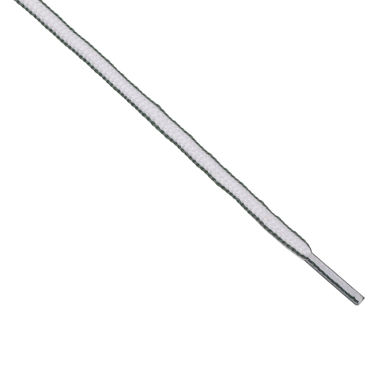 Close-up of a brown and beige flat woven shoelace highlighting the braid texture.