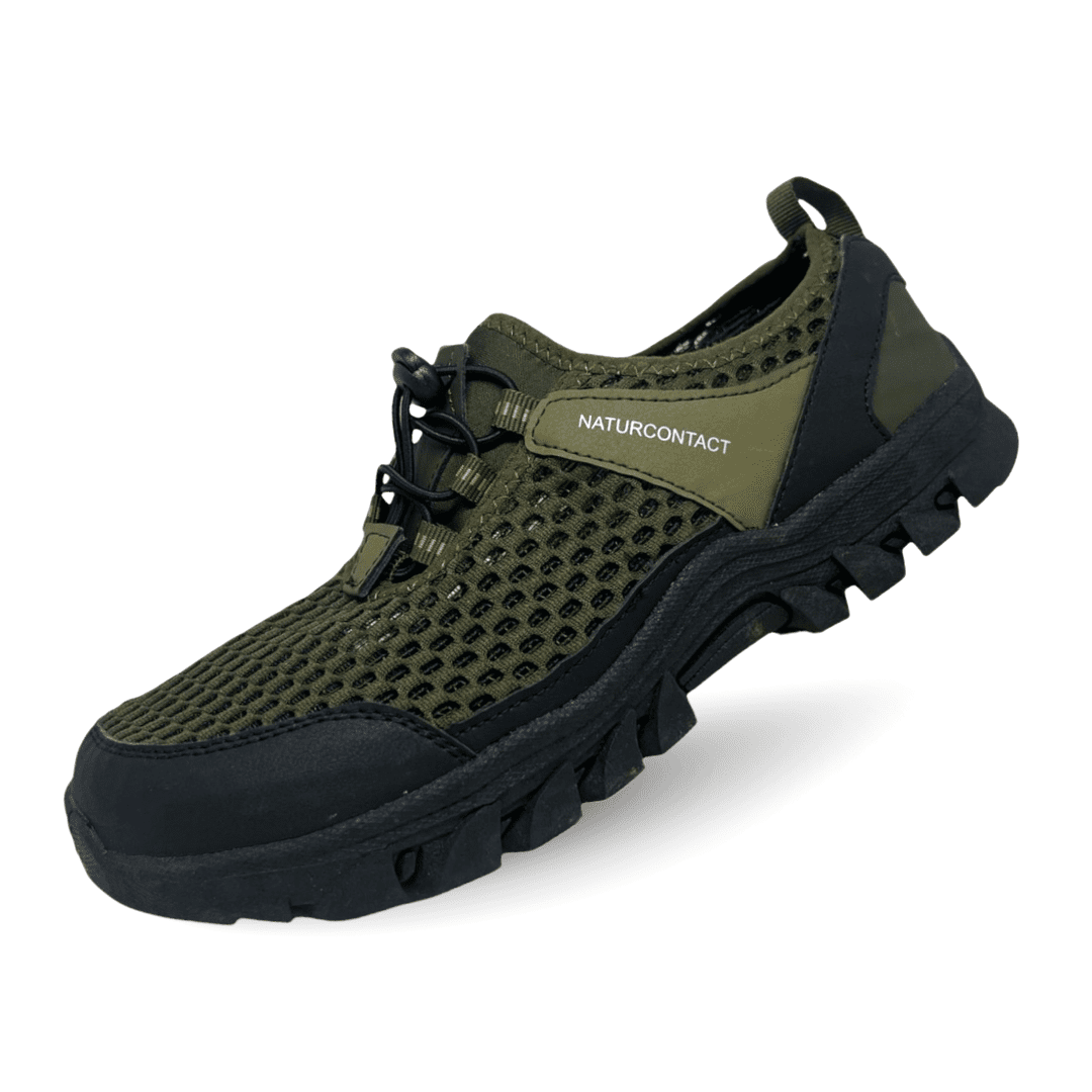 Military green  hiking trekking barefoot shoes Naturcontact with elastic laces