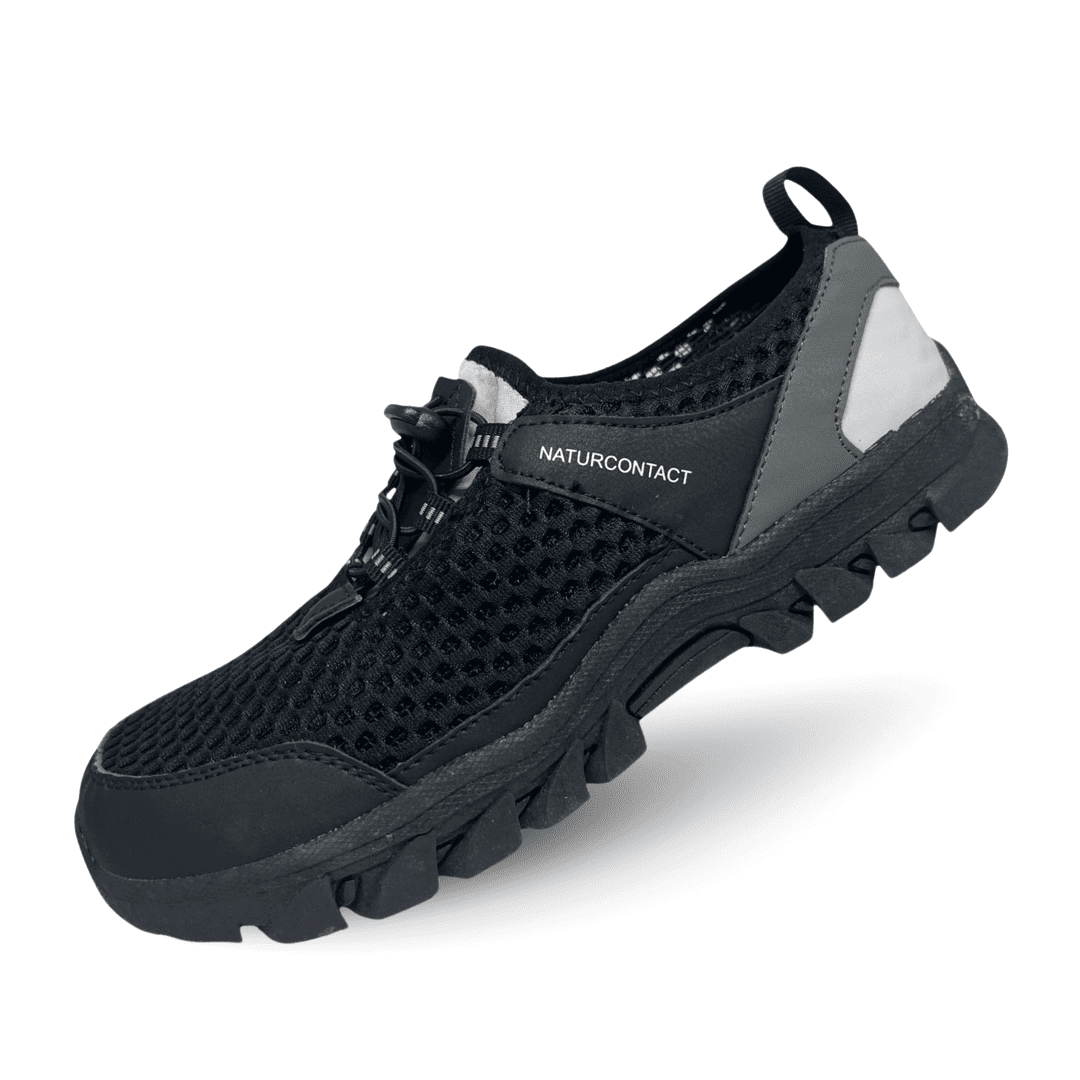 Black hiking trekking barefoot shoes Naturcontact with elastic laces