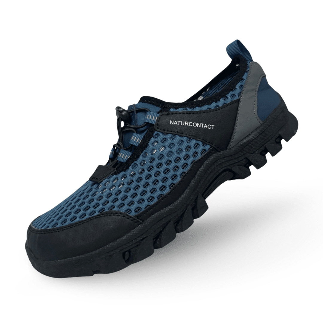 Blue hiking trekking barefoot shoes Naturcontact with elastic laces