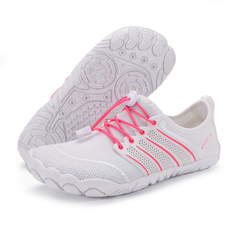 white sport pink barefoot shoes with sole detail