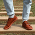 brown velcro closure front view leather barefoot minimalist shoes