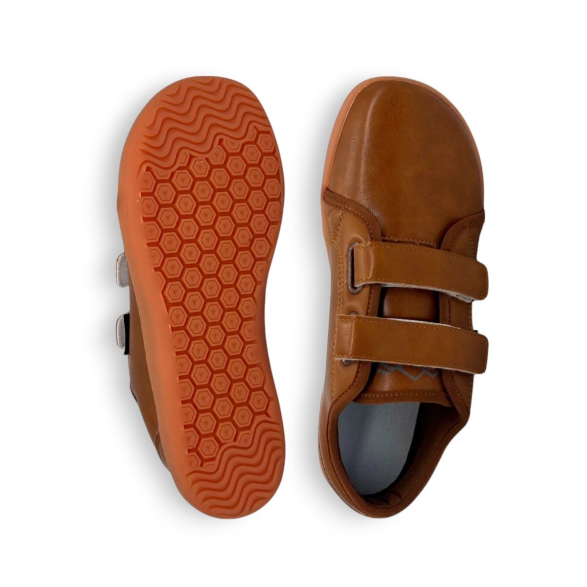 Naturcontact Terra Flex 2.0 barefoot shoes in Brown, showing wide toe box, double velcro closure and flat zero-drop sole with textured grip pattern