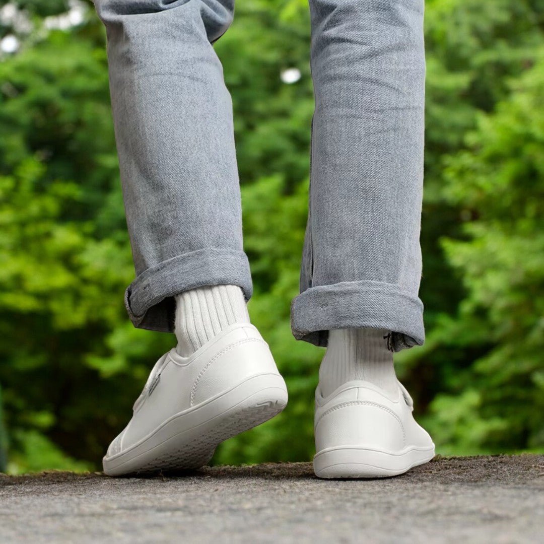 back view velcro white barefoot shoes with sole pattern