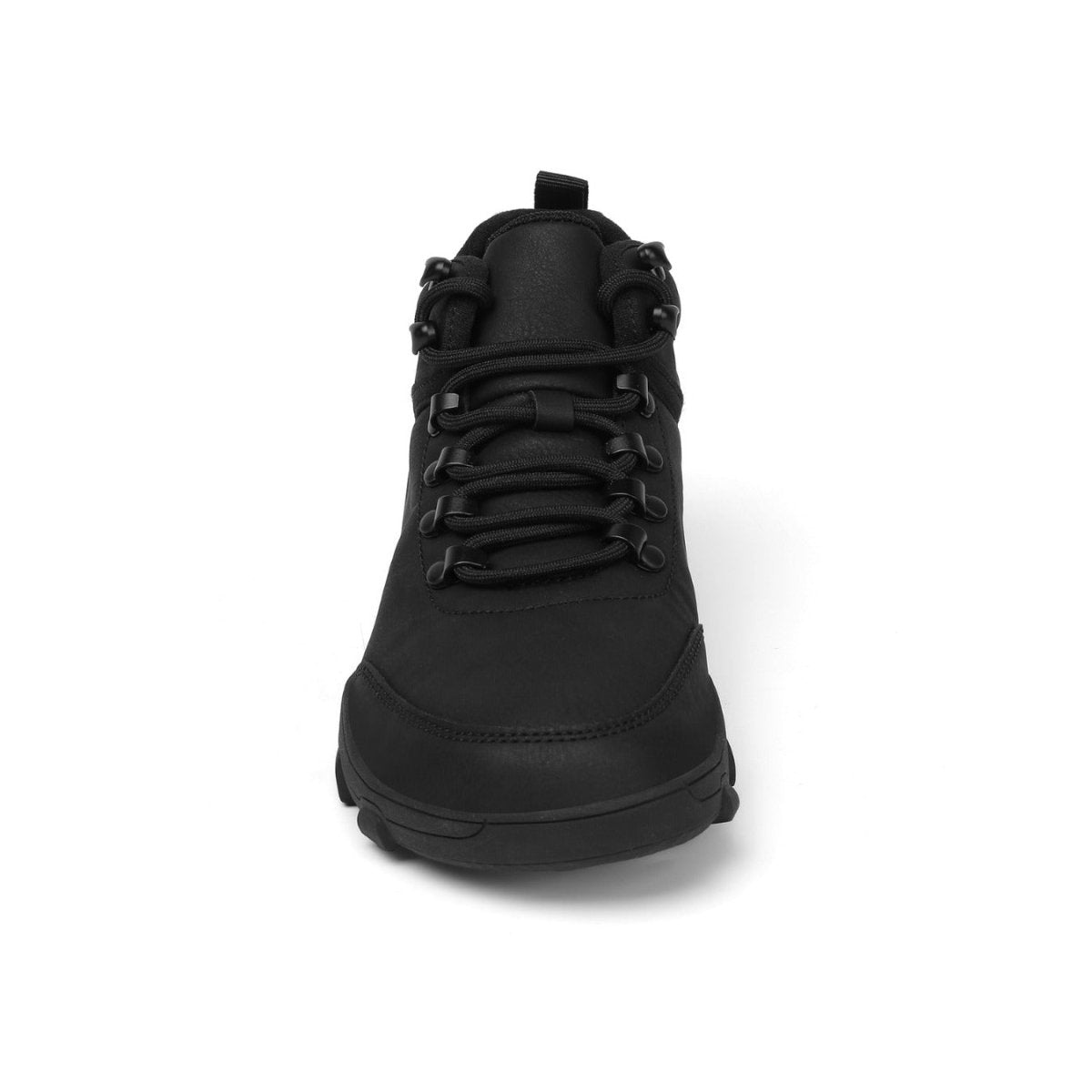 Black hiking boot on a white background