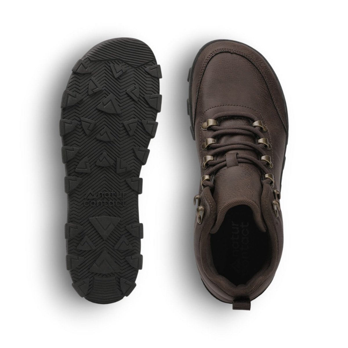 Brown leather boot with black sole on a white background