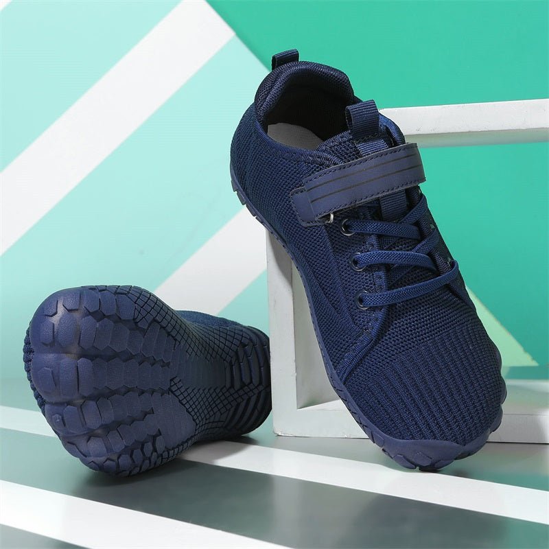 Blue barefoot sneaker for kids with a strap