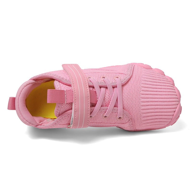 Pink barefoot sneaker for kids with a strap
