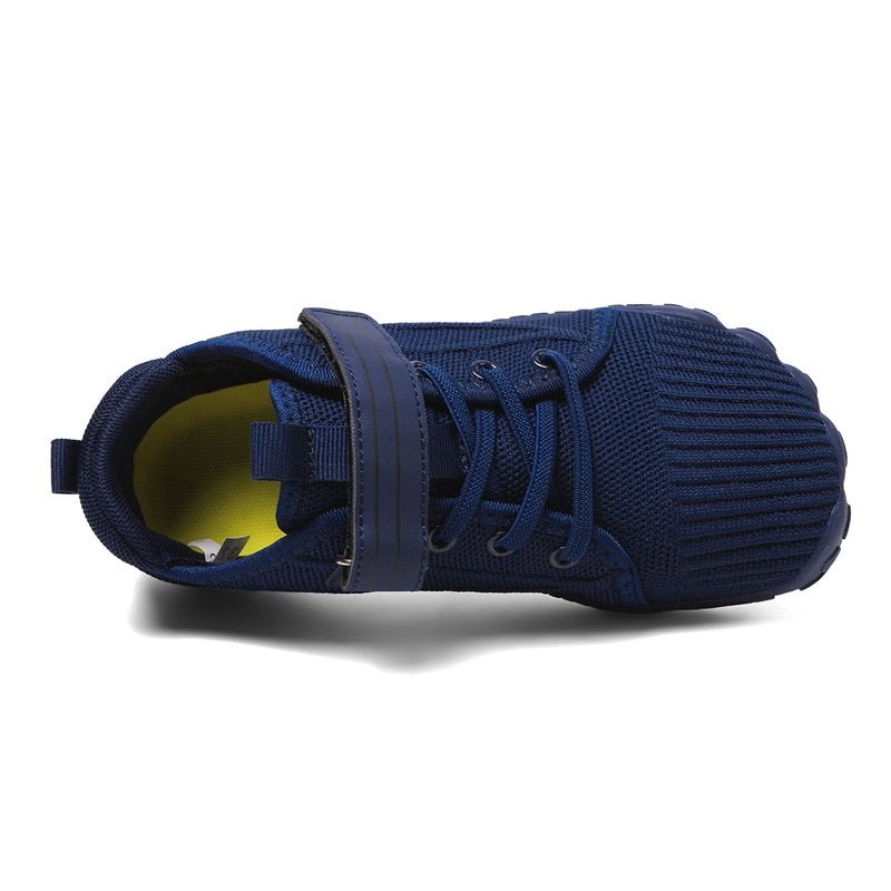 Blue barefoot sneaker for kids with a strap
