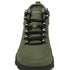 An olive green high-top lace-up boot with black laces, silver metal eyelets, and a black outsole, shown against a plain white background. The brand name 'naturcontact' is visible on the tongue.