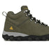 An olive green mid-cut hiking boot with black laces, silver metal eyelets, a gray midsole, and a black lug sole. The brand 'naturalscouts' is visible on the tongue and midsole.