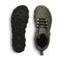 An olive green hiking boot shown from two angles: a top-down view displaying the lace-up front and side profile, and a bottom view showing the rugged black treaded outsole. The brand 'Mossy Oak' is visible in gold lettering near the collar.