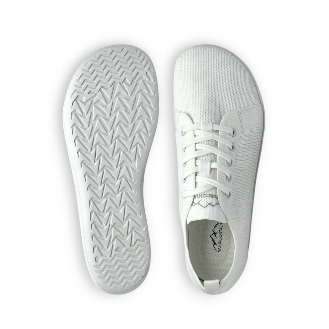 White sneaker with sole and side views on a white background top and bottom views