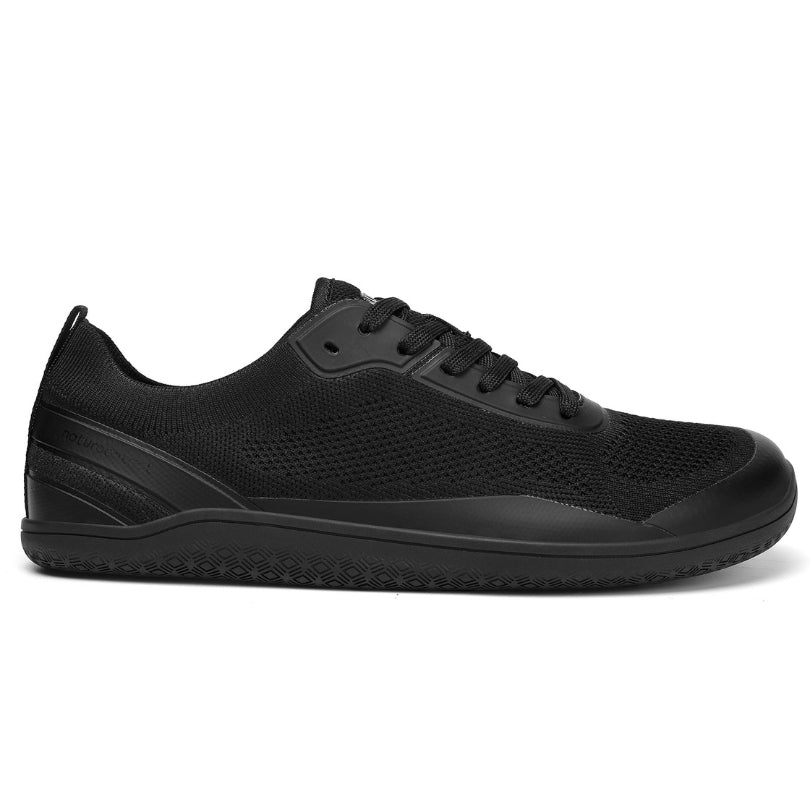 Side view of Aramid Contact 3.0 barefoot shoes in black showing slim and flexible barefoot structure