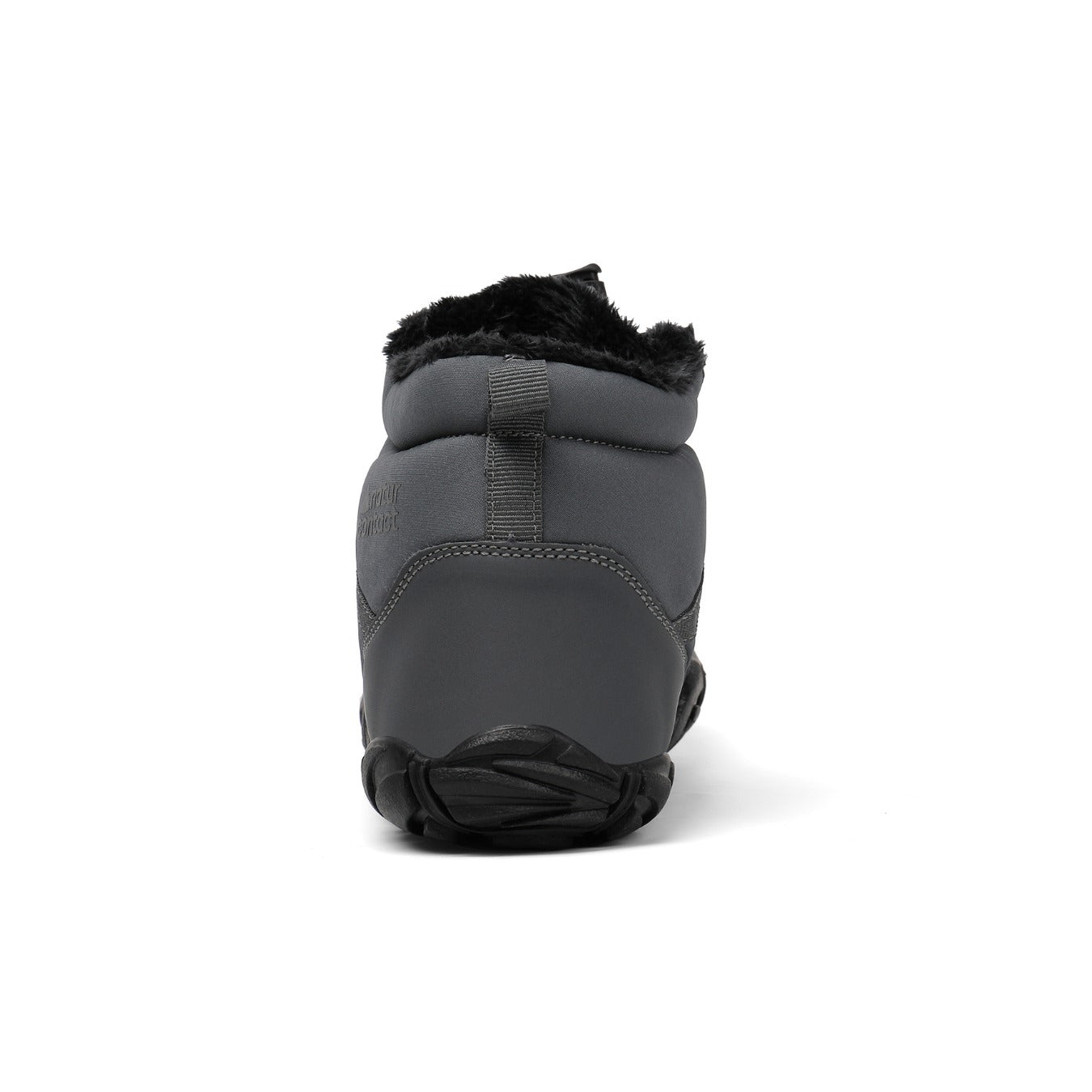Gray pet boot with black fur lining on a white background