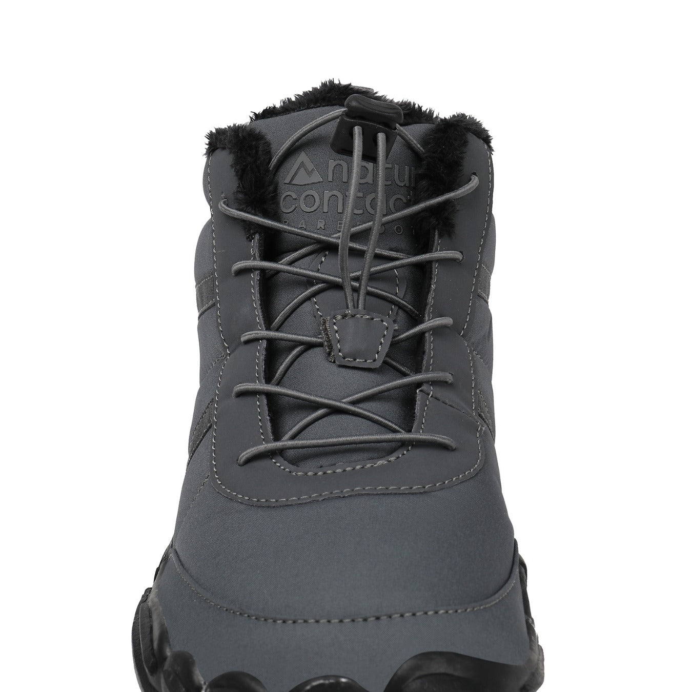 Gray winter boot with laces on a white background
