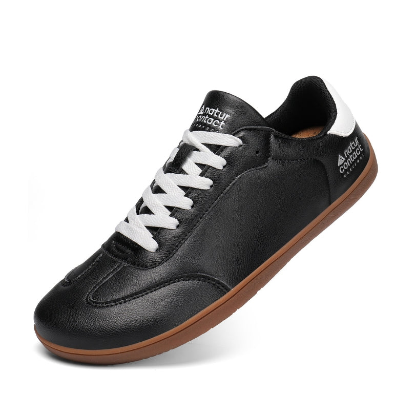 Barefoot Walker Leather black minimalist barefoot shoes, angled product view