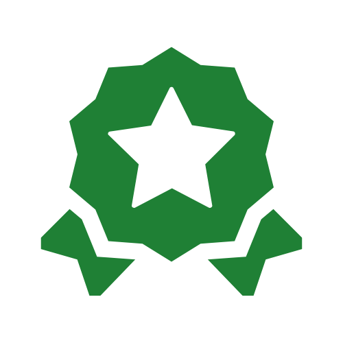Green emblem with a white star in the center on a white background