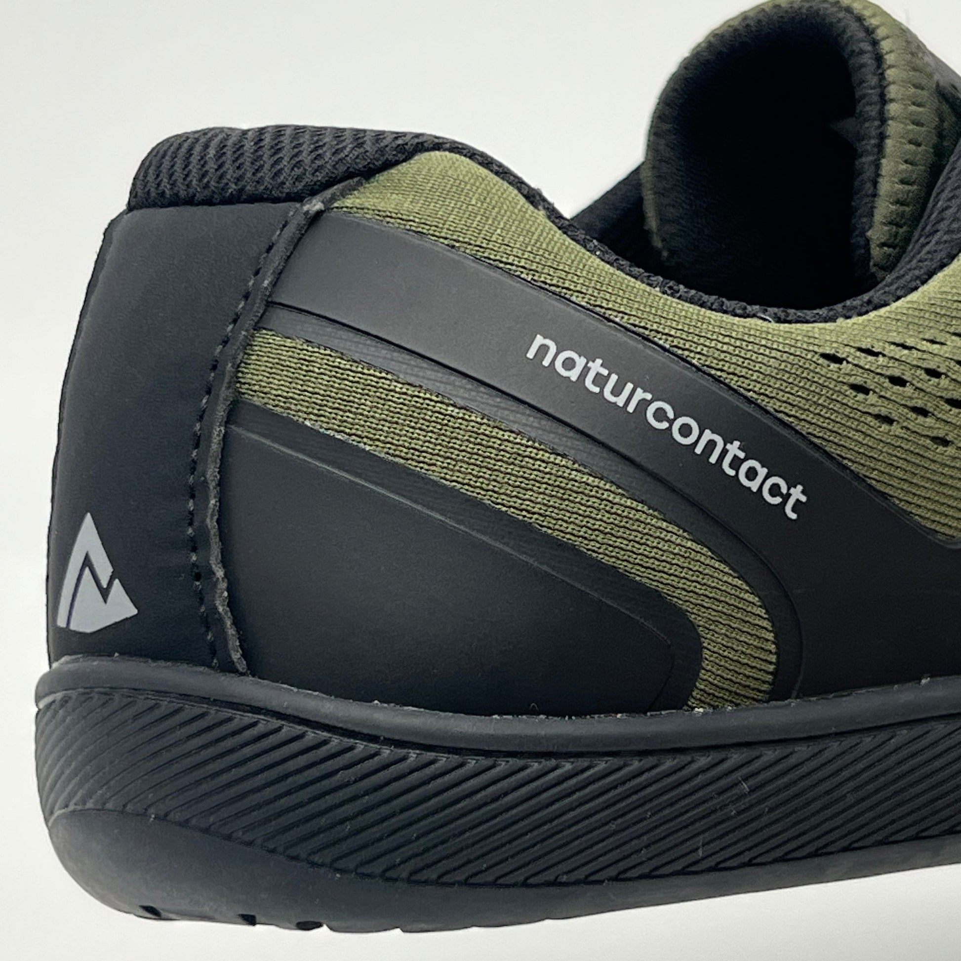 Military green daily barefoot shoes and back details of the shoe
