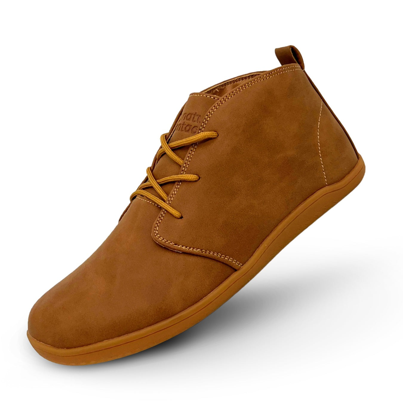 Naturcontact George barefoot shoe in Tobacco color, angled side view.