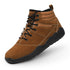 Gold winter barefoot shoe with black laces on a white background, featuring 'Naturcontact' branding. angled side view.