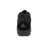 Black winter barefoot shoe with logo on a white background, rear view.