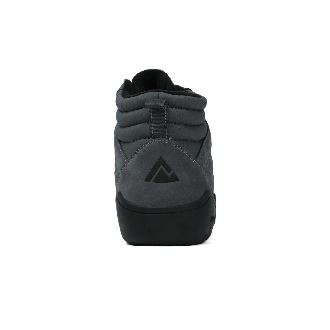 Grey winter barefoot shoe on a white background. rear view with logo. 