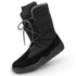 Black winter boot with fur lining on a white background