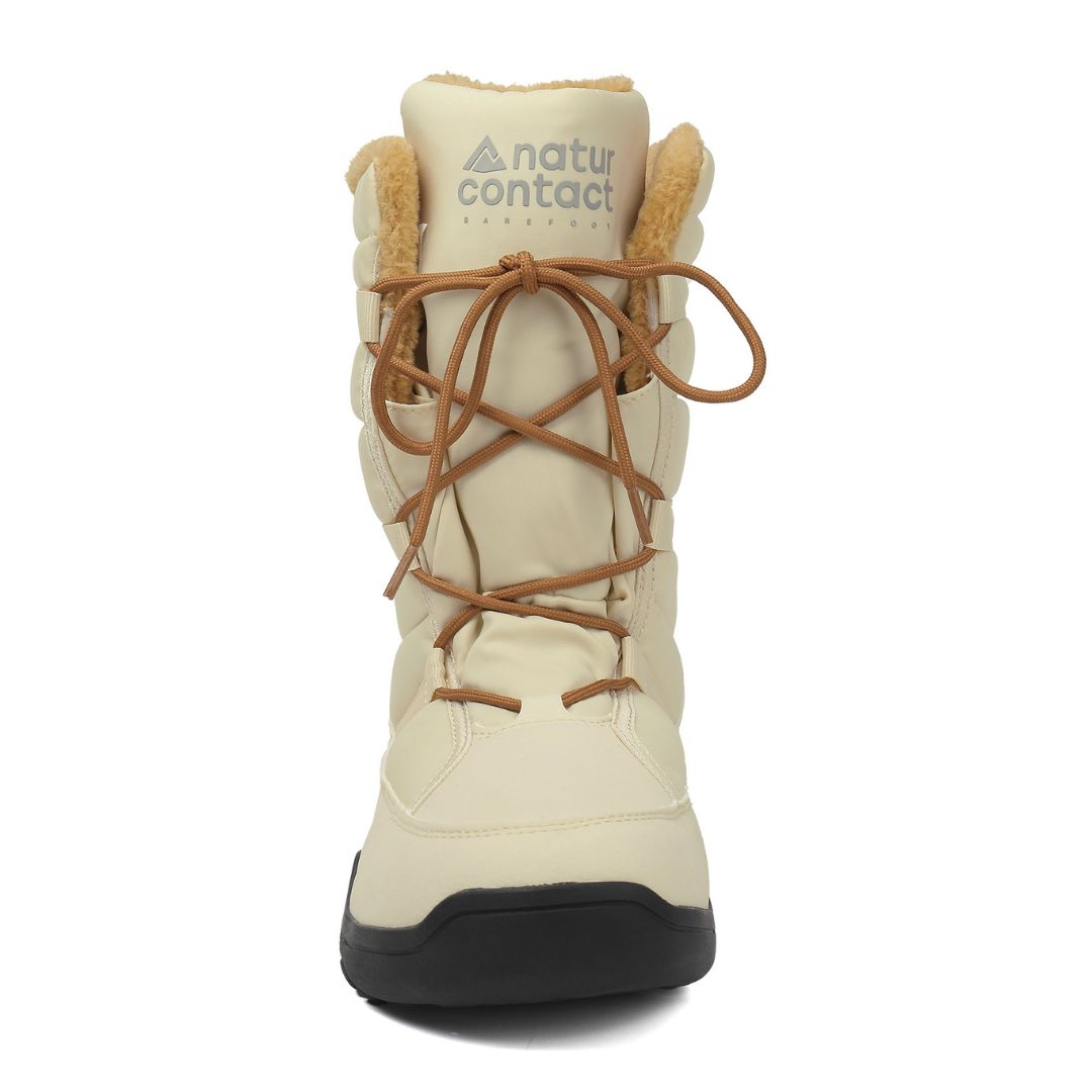 Beige winter boot with brown laces on a white background, featuring the 'naturcontact' brand.